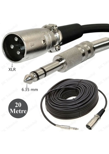 3 Pin Xlr Erkek To 6.35MM Stereo Enstrüman Mikrofon Ses Kablosu-20 Metre