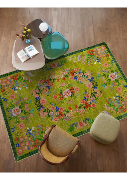 Floral Mira Yeşil Tema Çok Renkli Çiçek Desenli Renkli Dokuma Taban Halı Mira 2921 fiyatları