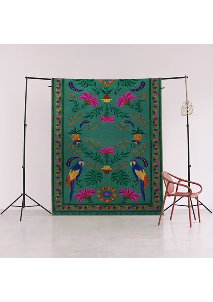 Yeşil Temalı Çiçek Kuş Desenli Kreatif Modern Dekoratif Halı 2003 fırsatları