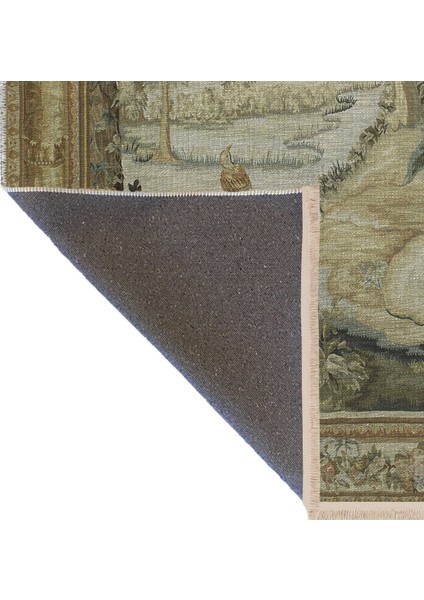 Çok Renkli Goblen Tasarım Irmak ve Ağaç Desenli Kreatif Vintage Dekoratif Halı 2893