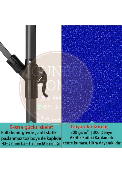 3 mt 8 Kaburga Full Demir 21 kg Mavi Bahçe Şemsiyesi Havuz Şemsiyesi