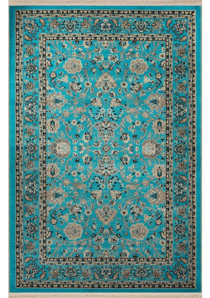 Turkuaz Temalı Motifli Etnik Çiçek Desenli Kreatif Vintage Dekoratif Halı 2807