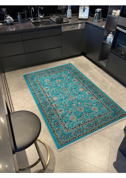 Turkuaz Temalı Motifli Etnik Çiçek Desenli Kreatif Vintage Dekoratif Halı 2807 fiyatları