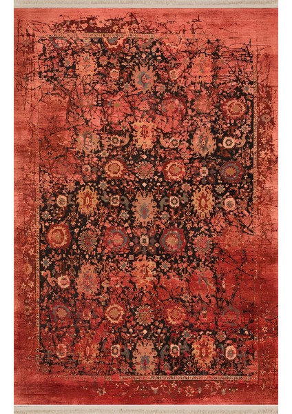 Kırmızı Temalı Geleneksel Motif Etnik Soyut Desenli Dekoratif Halı 1661