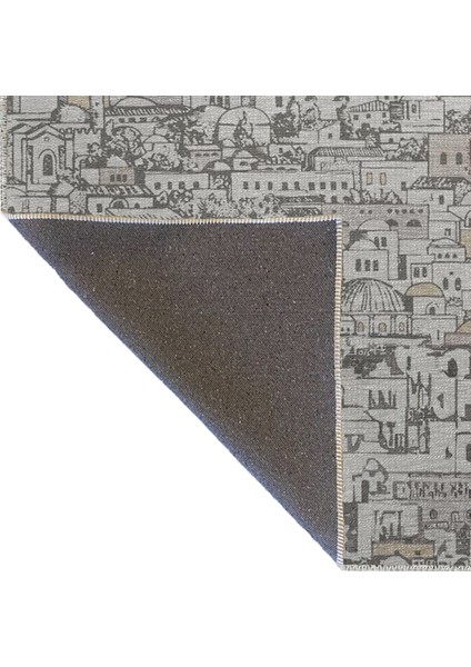 Bej Gri Temalı Antik Şehir Tasarım Bina Ev Desenli Kreatif Modern Dekoratif Halı 2707 indirimleri