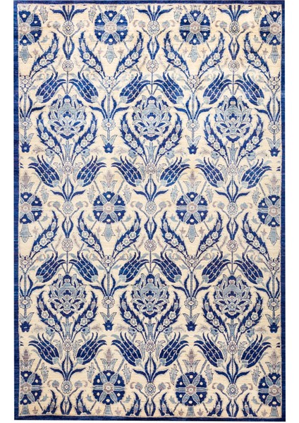 Mavi Beyaz Blue Blanc Çini Desen Osmanlı Esintisi Dekoratif Halı 1716