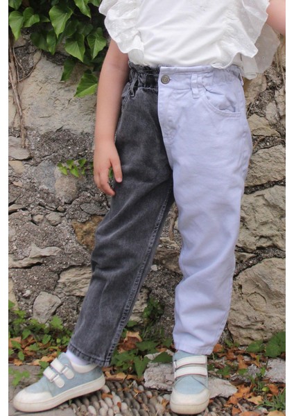 Kız Çocuk Jean Pantalon Beli Lastikli 5-14 Yaş, Karışık Renk