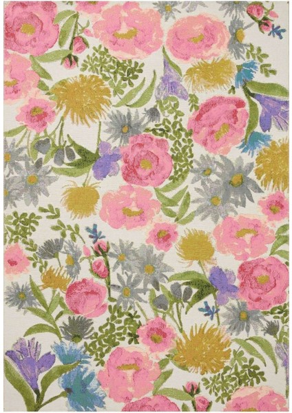 Beyaz Renkli Çiçek Tema Pastel Dokuma Taban Halı Mira 1326