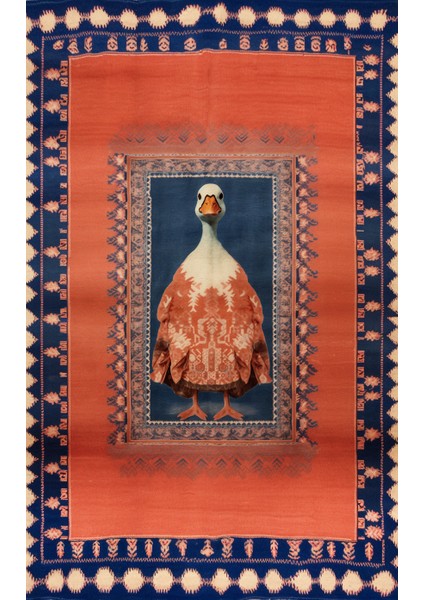 Dido Koleksiyonu Mavi Kırmızı Tema Ördek Desenli Modern Dekoratif Halı 3334