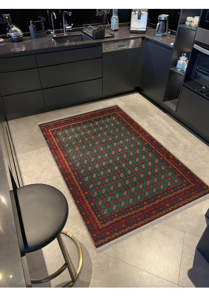 Koyu Ton Yeşil Kırmızı Temalı Geleneksel Motif Desenli Kreatif Vintage Dekoratif Halı 2694 fiyatları