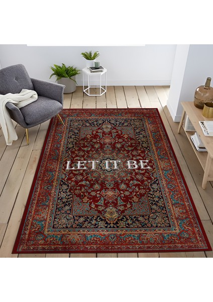 Mira Çok Renkli Let It Be Yazılı Geleneksel Motifli Vintage Dekoratif Halı Mira 1559 modelleri