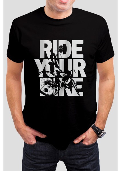 Ride Your Bike Baskılı Siyah Unisex T-Shirt C983