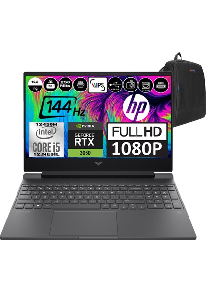 Hp Victus 15-FA0019NT Intel Core I5 12450H 16GB 4tb SSD RTX3050-4GB Windows 11 Pro 15.6" Fhd 144Hz Taşınabilir Bilgisayar A0GU6EA0P04 + Zetta Çanta