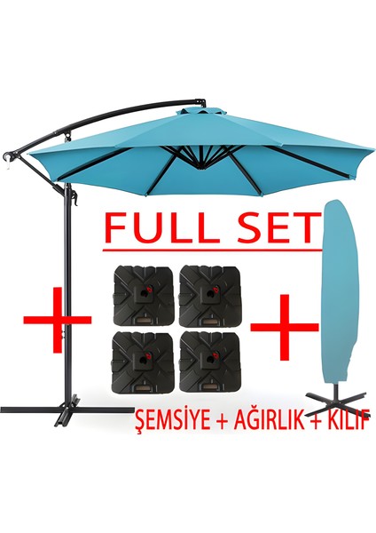 3 mt 8 Kaburga Full Demir 21 kg Turkuaz Bahçe Şemsiyesi Full Set Havuz Şemsiyesi Büyük Şemsiye