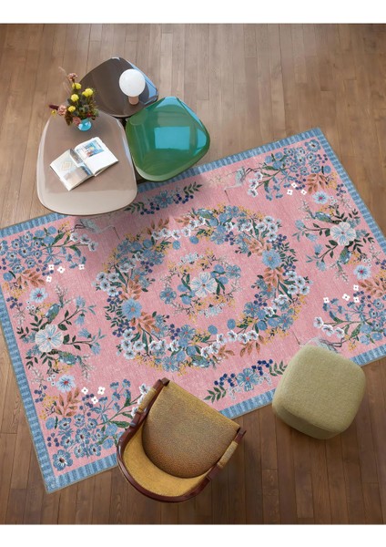 Pembe Çiçek Temalı Pastel Renkli Dokuma Taban Halı Mira 1338 fiyatları