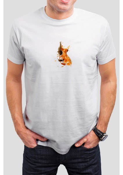 Gitar Baskılı Beyaz Unisex T-Shirt C972