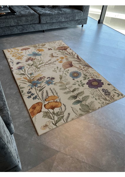 Doğa Temalı Çok Renkli Çiçek Yaprak Desenli Kreatif Modern Dekoratif Halı 2309 modelleri
