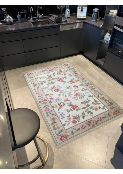 Pudra Bej Temalı Çok Renkli Çiçek Desenli Kreatif Vintage Dekoratif Halı 2562 fiyatları