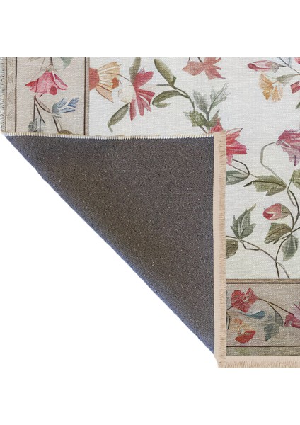 Pudra Bej Temalı Çok Renkli Çiçek Desenli Kreatif Vintage Dekoratif Halı 2562 fırsatları