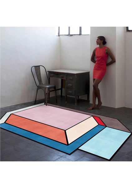 Geometrik Asimetrik Formda Çok Renkli Modern Dokuma Taban Halı Mira 1301