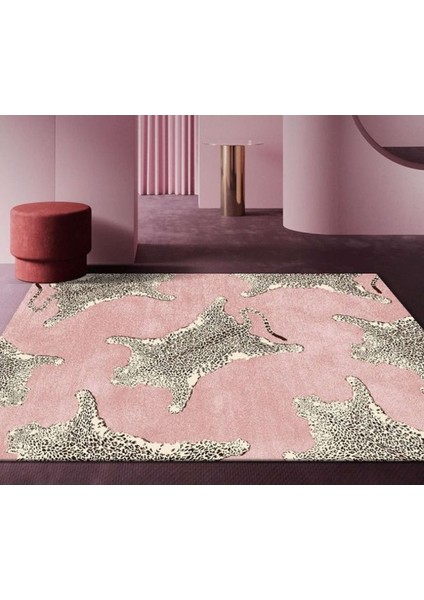 Rugs Modern Pembe Leopar Tema Dekoratif Dokuma Taban Halı Mira 1299