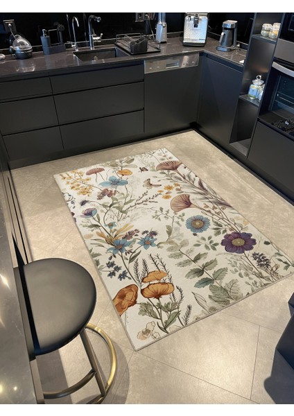 Doğa Temalı Çok Renkli Çiçek Yaprak Desenli Kreatif Modern Dekoratif Halı 2309