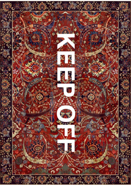 Vintage Bordo Keep Off Yazılı Çok Renkli Dokuma Taban Dekoratif Halı 1732