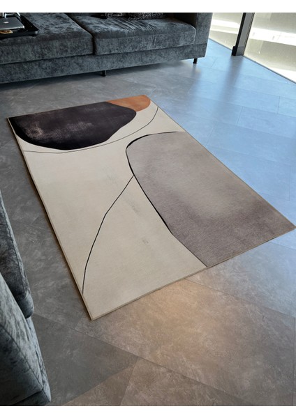 Sdney Gri Bej Temalı Soyut Desenli Kreatif Modern Dekoratif Halı 2207 modelleri