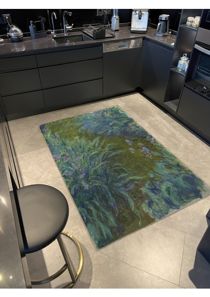 Mavi Yeşil Temalı Süsen Çiçek Desenli Kreatif Modern Dekoratif Halı 3012 fiyatları