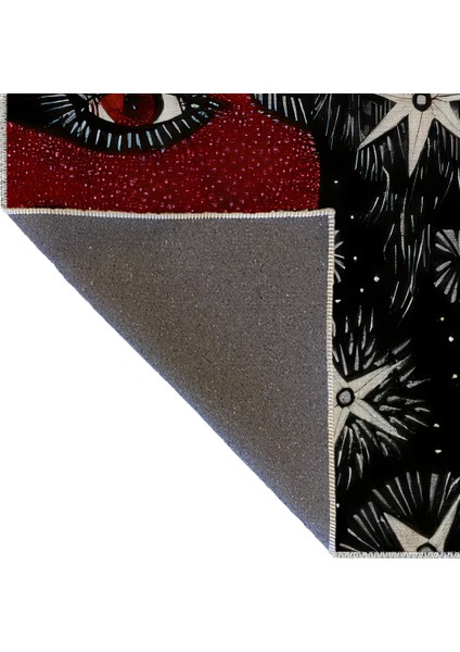 Bordo Siyah Temalı Sürrealist Etnik Göz ve Kedi Desenli Kreatif Modern Dekoratif Halı 2362 indirimleri