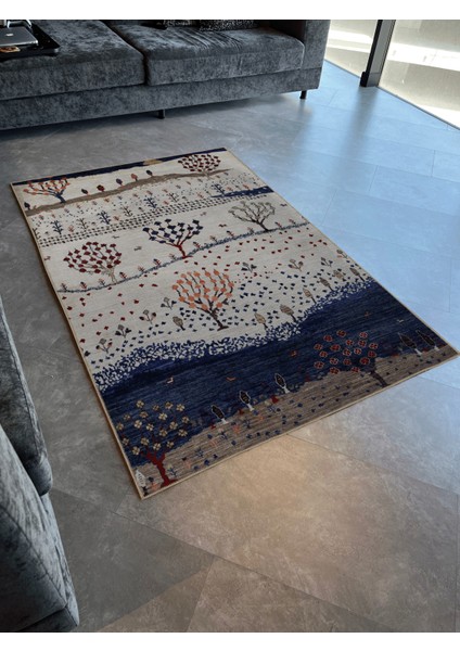 Mavi Bej Temalı Sonbahar Tasarım Ağaç Desenli Kreatif Modern Dekoratif Halı 2896 modelleri