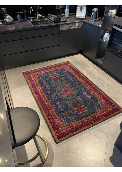 Yeşil Temalı Çok Renkli Geleneksel Motif Desenli Kreatif Vintage Dekoratif Halı 2768 fiyatları
