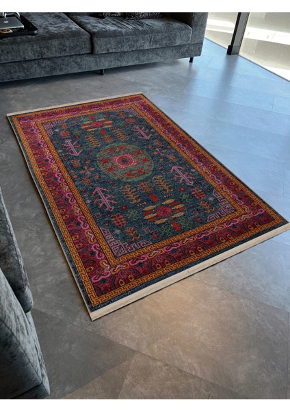 Yeşil Temalı Çok Renkli Geleneksel Motif Desenli Kreatif Vintage Dekoratif Halı 2768 modelleri