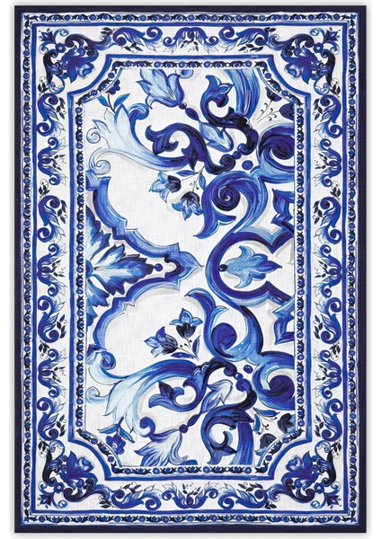 Lacivert Beyaz Blue Blanc Dokuma Taban Dijital Baskılı Halı Mira 1424