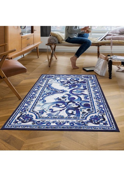 Lacivert Beyaz Blue Blanc Dokuma Taban Dijital Baskılı Halı Mira 1424 fiyatları