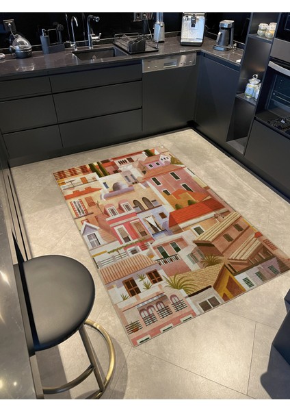 Çok Renkli Antik Şehir Temalı Bina Ev Desenli Kreatif Modern Dekoratif Halı 2743 fiyatları