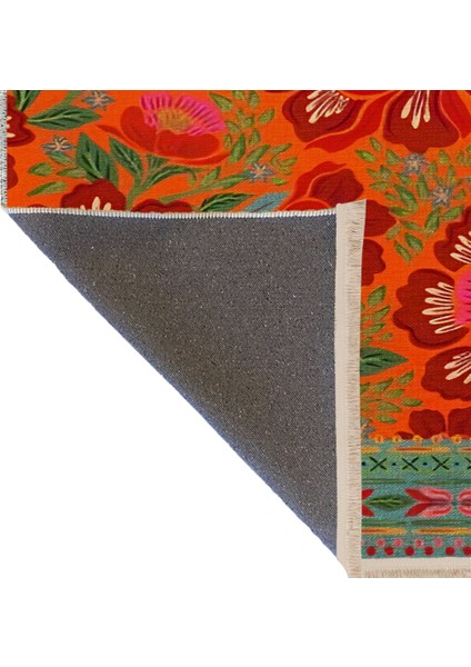 Turuncu Temalı Gül Desenli Vintage Dekoratif Halı 1967 fırsatları