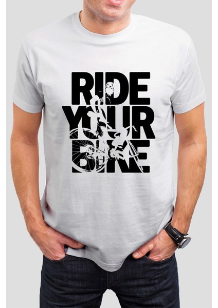 Ride Your Bike Baskılı Beyaz Unisex T-Shirt C985