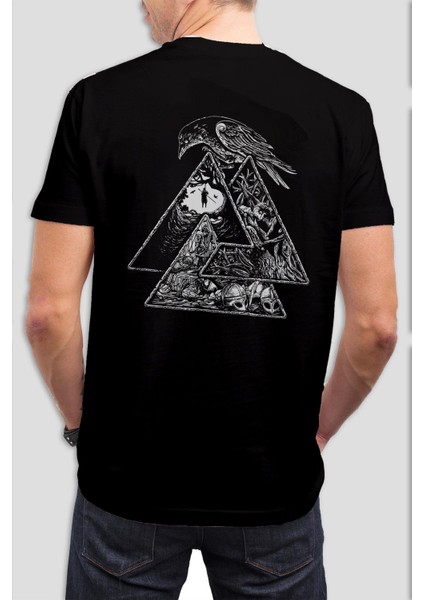 Karga Baskılı Siyah Unisex T-Shirt C990