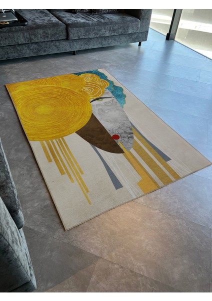 Çok Renkli Sürrealist Temalı Portre Desenli Kreatif Modern Dekoratif Halı 2268 modelleri