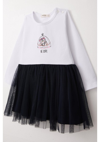 Kız Çocuk Uzun Kollu Elbise Fiyonklu Sevimli Baykuş Baskılı 1.5-5 Yaş, Beyaz modelleri