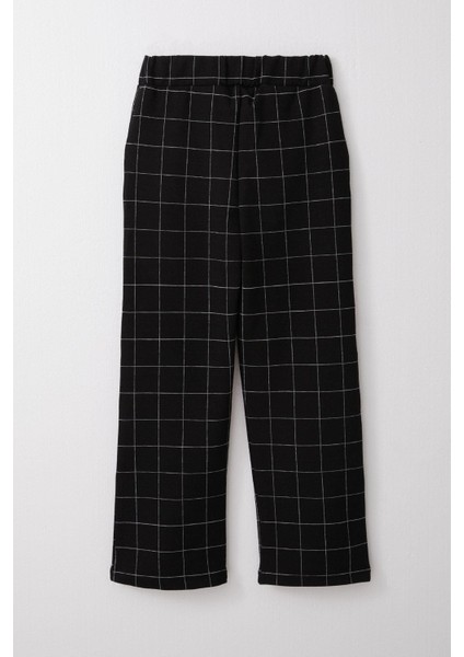 Kız Çocuk Kare Desenli Pantalon 8-14 Yaş, Siyah