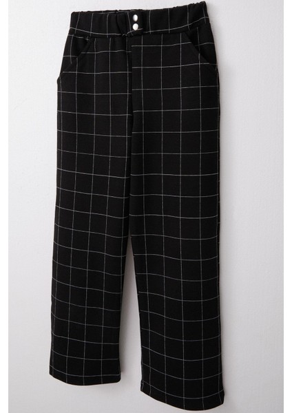Kız Çocuk Kare Desenli Pantalon 8-14 Yaş, Siyah