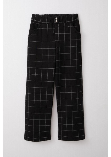 Kız Çocuk Kare Desenli Pantalon 8-14 Yaş, Siyah