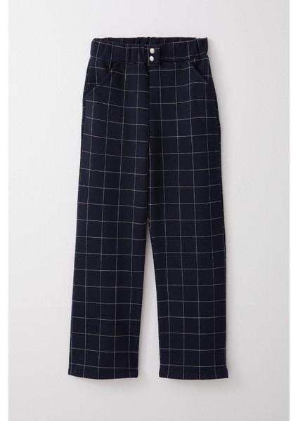 Kız Çocuk Kare Desenli Pantalon 8-14 Yaş, Lacivert