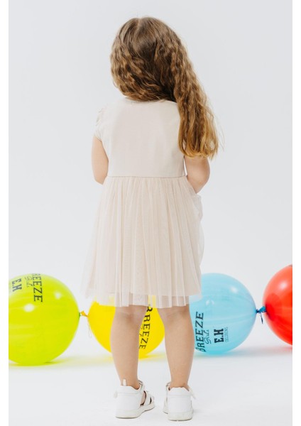 Kız Çocuk Elbise Gözlüklü Sevimli Kedicik Baskılı 1.5-5 Yaş, Bej modelleri