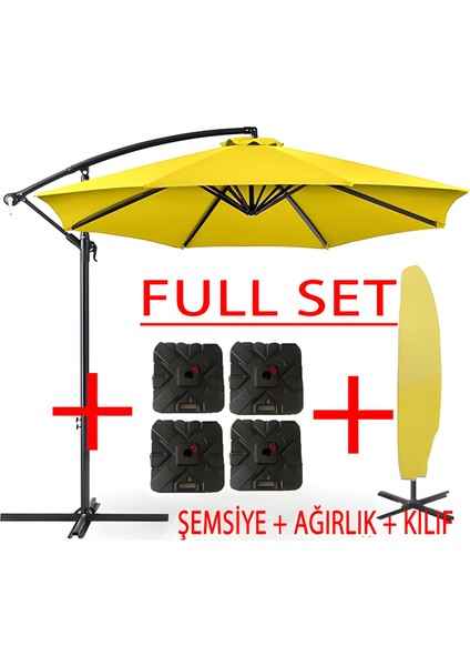 3 mt 8 Kaburga Full Demir 21 kg Sarı Bahçe Şemsiyesi Full Set Havuz Şemsiyesi Büyük Şemsiye