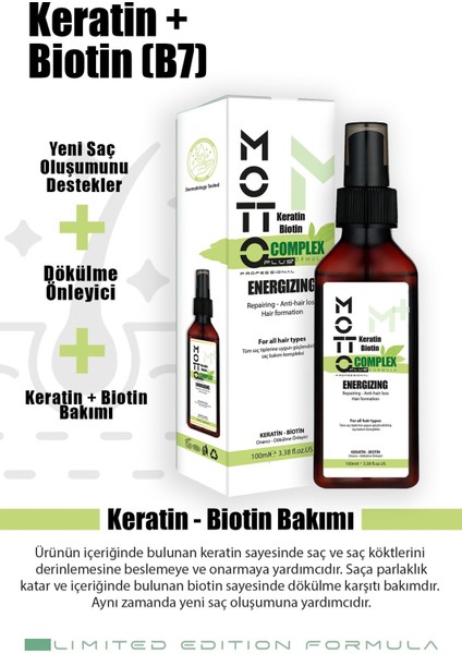 Keratin - Biotin Özlü Dökülme Karşıtı ve Saç Yoğunlaştırıcı Üst Düzey Bakım Yağı 100ML fiyatları