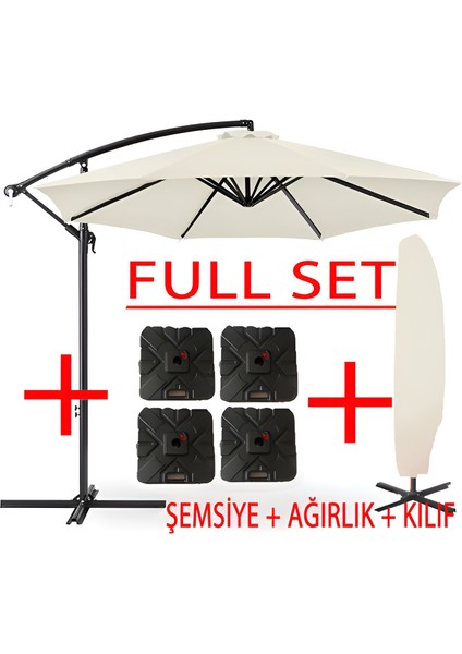 3 mt 8 Kaburga Full Demir 21 kg Ekru Bahçe Şemsiyesi Full Set Havuz Şemsiyesi Büyük Şemsiye
