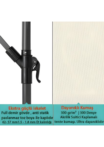 3 mt 8 Kaburga Full Demir 21 kg Ekru Bahçe Şemsiyesi Full Set Havuz Şemsiyesi Büyük Şemsiye